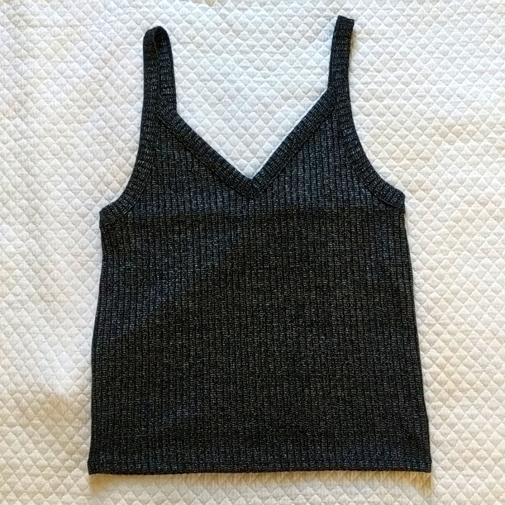 American Eagle Outfitters Black and Silver Tank Top Size L